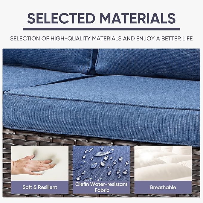 Belord 6 Piece Outdoor Furniture Patio Wicker Sofa Set, Oversize Outdoor Swivel Rocker Chairs with Rattan Ottomans, Conversation Sets Patio Furniture Come with Removable Washable Cushion Blue, Brown