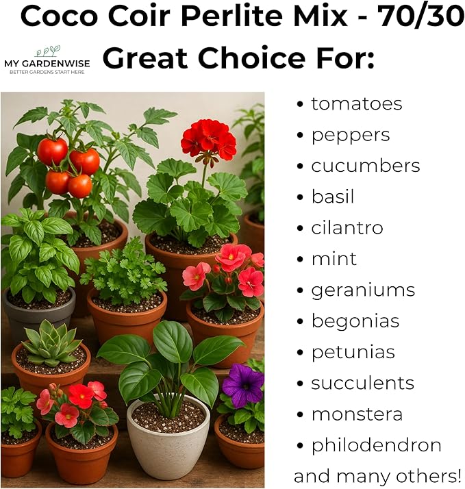 GARDENWISE Coco Perlite - Coco Coir Perlite Mix - 70/30 Growing Media - Hydroponic, Indoor & Outdoor, Grow Bags & House Plants (3 quarts)