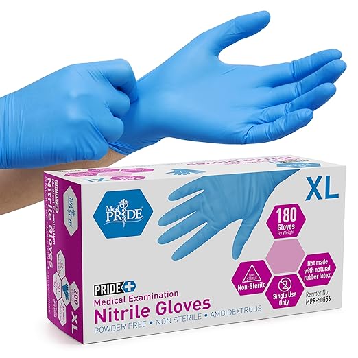 Medpride Medical Examination Nitrile Gloves, X-Large, Blue, Latex/Powder-Free, Non-Sterile, 180 Count