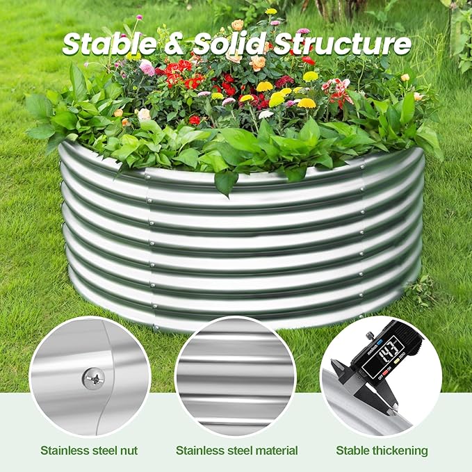 Land Guard 4×4×2ft Galvanized Raised Garden Bed Kit 2Pcs, Planter Raised Garden Beds Outdoor, Round Clearance Raised Garden Beds for Gardening Vegetables (Silver)