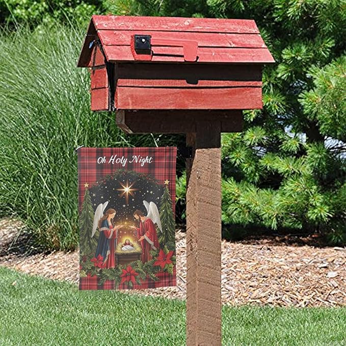 Christian Christmas Garden Flag 12x18 Inch Double Sided All-Weather Polyester Outdoor Flag For Patio Lawn Yard And Garden Welcome Decor