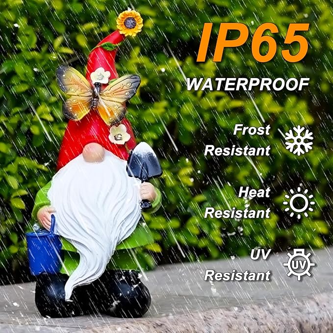 Spring Gnomes Garden Statues Decor, Solar Waterproof Large Gnome with LED Lights Funny Garden Sculptures Outdoor Patio Yard Decorations Lawn Ornaments Gifts for Women Mom