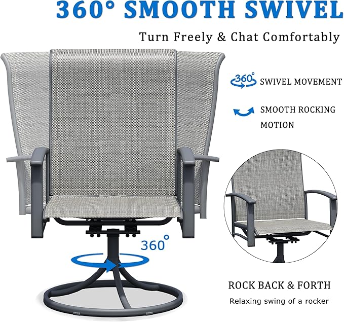 Patio Swivel Chairs Set of 6, All-Weather Metal Outdoor Dining Set with Breathable Mesh Seat, Lightweight Gray Swivel Bistro Chairs for Garden, Deck, Porch - Cool & Comfortable Relaxation