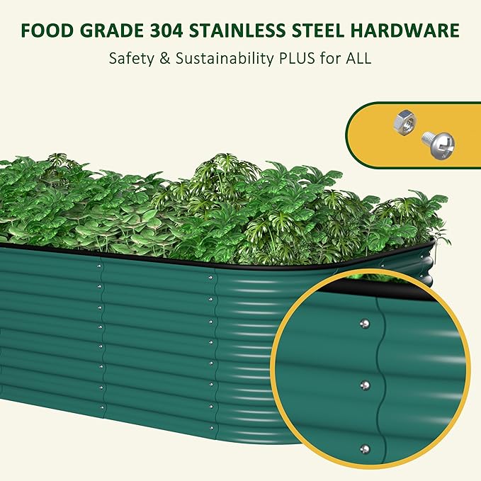 BlueWish 8x4x2FT Raised Garden Bed with 3 Aluminum Support Rods, Many-in-1 Modular Planter Box with Bottomless Design, 24’’H Galvanized Raised Garden Bed for Vegetable, Flower, Fruit, Green