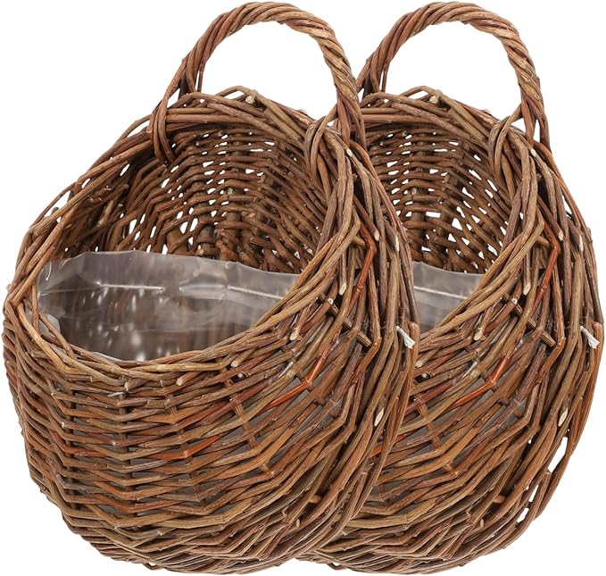 2pcs Hanging Woven Storage Basket Decorative Wall Flower Planter for Indoor Plants Rustic Rattan Design for Home Decor for Kitchen Bathroom Living Room and More