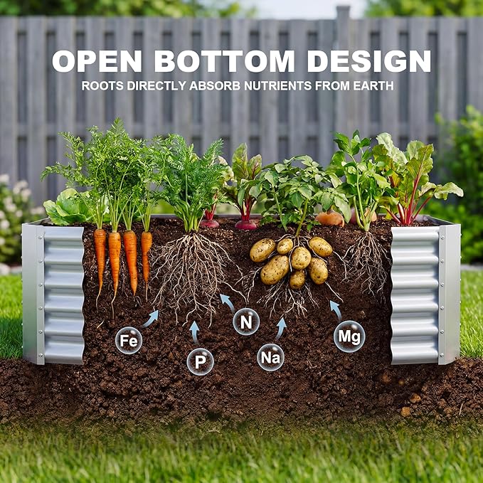 AHEONLAR 2 Pack 8×4×1.5ft Galvanized Raised Garden Beds Outdoor, Rectangle Sturdy and Durable Planter Boxes for Vegetables, Fruits, Flowers and Plants, Easy Assembly, Silver