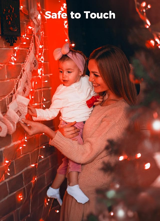 Minetom Christmas String Lights Battery Operated, 2 Pack Total 33FT 100 LED Battery Powered Fairy Lights with Timer, 8 Modes, Waterproof String Lights for Outside Indoor Bedroom Tree Decoration, Red