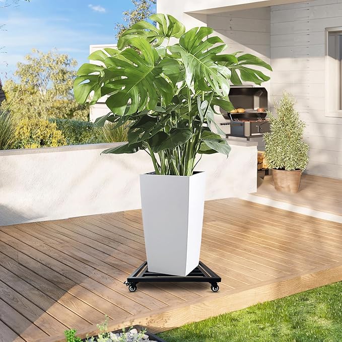 Hongsane 18" Square Plant Stand with Wheels Heavy Duty,Large Metal Plant Caddy Indoor Outdoor Use,Rolling Plant Dolly with Industrial Casters,Rust-Proof Black Plant Tray for Large Planters Pots,2-Pack