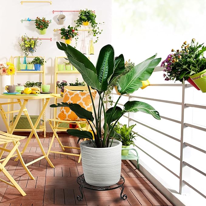 NSYOOMH 1 pack 10"-12" Metal Plant Stand Outdoor, for Flower Pot Heavy Duty Potted Holder Round Wrought Rustproof Iron Planter Stand, plant Stands Indoor Clearance and Outdoor patio - 12 Inches Black
