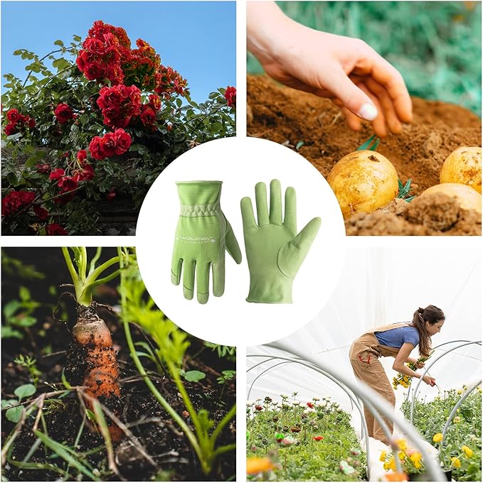 HANDLANDY Work Gloves for Women, Breathable Leather Gardening Glove for Yard Maintenance, Hand Protection with Touch Screen for Gardeners, Farmers