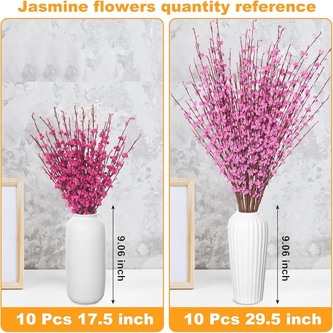 10 Pcs Long Stem Artificial Jasmine Flowers Fake Flowers Dry Branches for Home Office DIY Floral Art Plant Mothers Day Wedding Table Centerpieces Party Vase Decoration