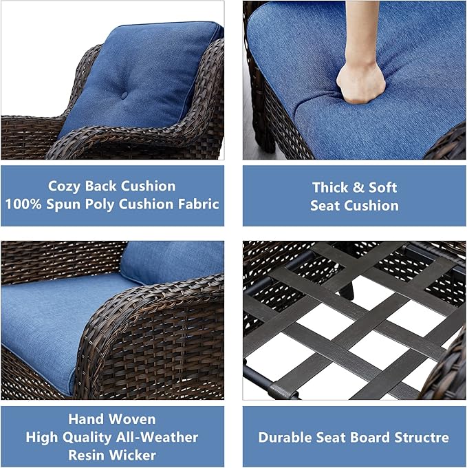 HUMMUH Outdoor Furniture 5 Pieces Patio Furniture Set Wicker Outdoor Sectional Sofa with 2 Patio Chairs,Ottomans