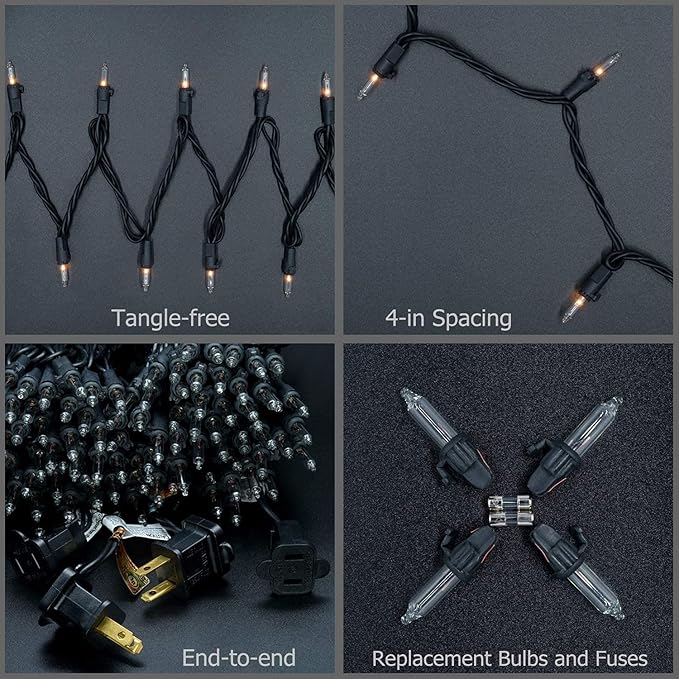 YULETIME Clear Christmas Lights with Black Wire, Pack of 2 Sets 33 ft 100 Count UL Certified Holiday String Lights (Clear - Black Wire)