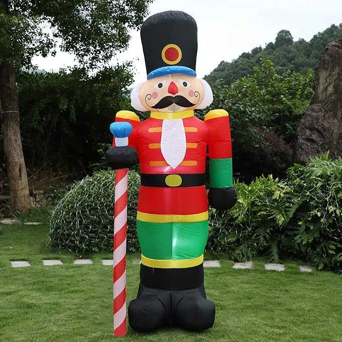 yofit 8 FT Christmas Inflatable Nutcracker Soldier Outdoor Decorations, Blow Up Decorations Santa Soldier with LED Lights for Yard Lawn Garden Holiday Party