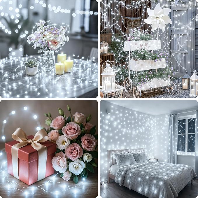 litogo 4 Pack Fairy Lights Battery Operated with Timer, 33FT 100LED Twinkle String Lights USB-C Powered 8 Modes Dimmable for Indoor Bedroom Centerpiece Wedding Classroom Dorm Christmas Decorations