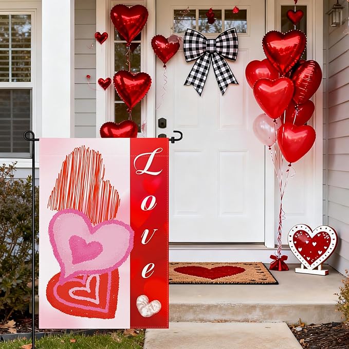 pretty_jessie Valentines Day Garden Flag 12x18 Inch Double Sided, Love Hearts Burlap Yard Flag Anniversary Patio, Porch, Backyard Outdoor Decorations