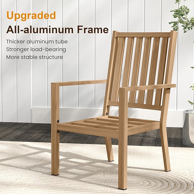 RoyalCraft 5 Pieces Patio Table and Chairs Set, Aluminum Outdoor Dining Table with 4 Chairs, Outdoor Patio Dining Sets with Removable Cushion for Garden, Backyard, Lawn, Brown