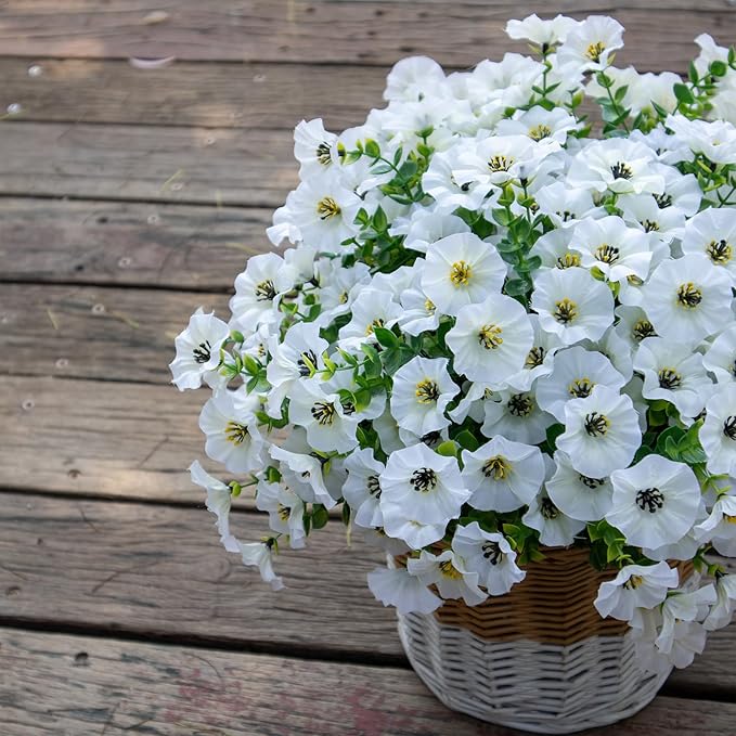 VDVST Artificial Flowers for Outdoors,UV Resistant Artificial Outdoor Flowers,Not-Fading Faux Flowers for Outdoor Planters for Front Door Porch Yard Patio Garden Home Decor,12 Bundles,White