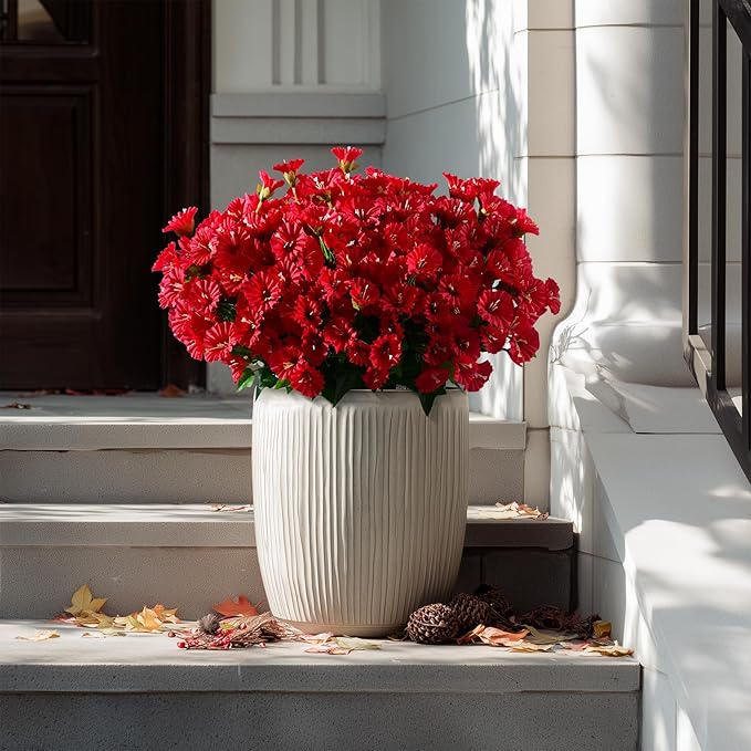 Artificial Morning Glory Flowers Plants for Outdoor 8 Pcs Faux Silk Petunias Flower Realistic Faux Flowers Plants for Outside Planter Porch Yard Patio Balcony Home Indoor Decor (8 Pcs Red)