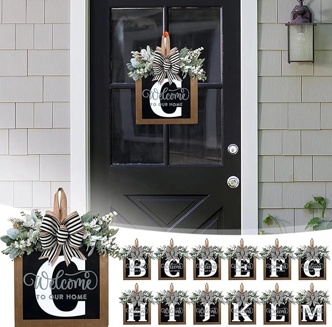 Last Name All Year Wreath, for Front Doors, Spring, Fall, 26 Last Name Letters All Year Round Wreaths, Suitable for Wedding Decorations, Home Porches, Farmhouses, Yards, Garden Decorations, Gifts (C)