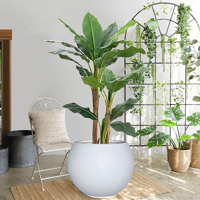 Panlaolao 17 H x 21" Dia (15" Pot Opening) Round Fiberstone Planter with Drainage Hole, White, Indoor/Outdoor Large Plant Pot for Home Patio Garden, Ideal for Large Plants