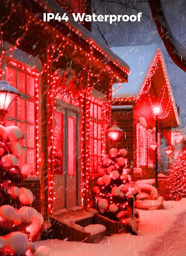 Minetom Christmas String Lights Battery Operated, 2 Pack Total 33FT 100 LED Battery Powered Fairy Lights with Timer, 8 Modes, Waterproof String Lights for Outside Indoor Bedroom Tree Decoration, Red