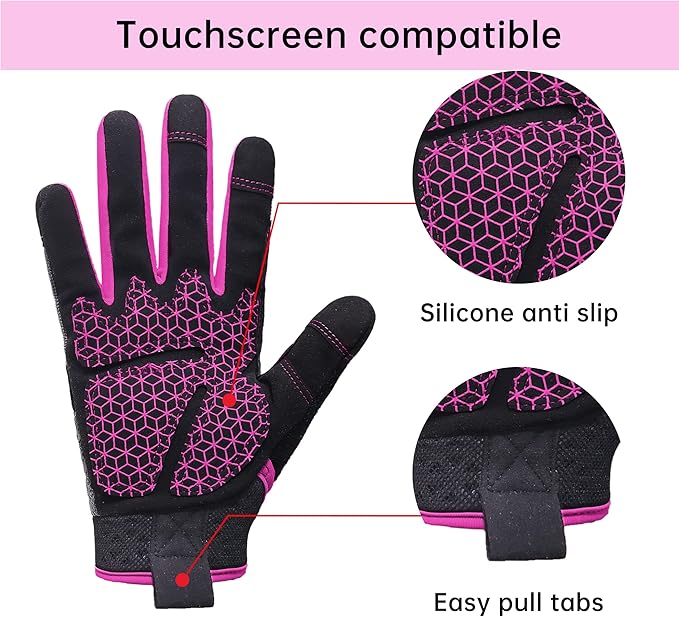 HANDLANDY Work Gloves for Women, Breathable Leather Gardening Glove for Yard Maintenance, Hand Protection with Touch Screen for Gardeners, Farmers