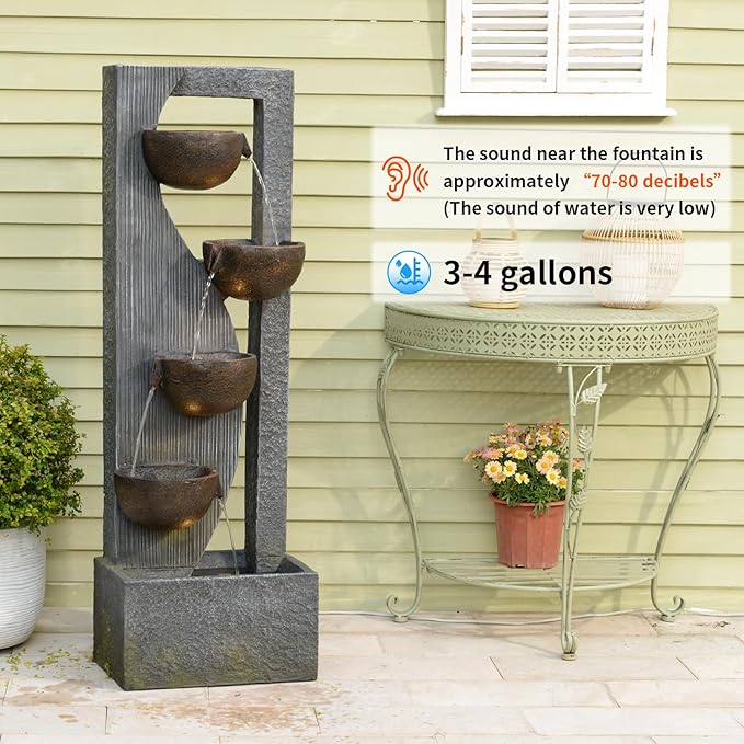 Outdoor Waterfall Fountain 5 Tier Tall Design 49.2 Inch Water Fountain with LED Lights and Pump Decorative Water Feature for Garden Patio Backyard