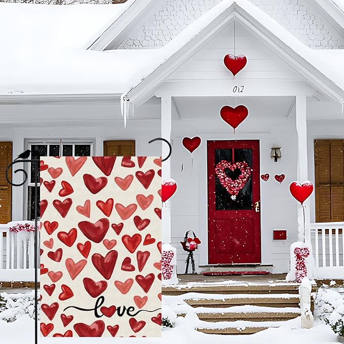 Valentine’s Day Watercolor Red Love Hearts Garden Flag Yard Flag 12x18 Inch Double Sided Small Mini Yard Outdoor Outside Holiday Decoration