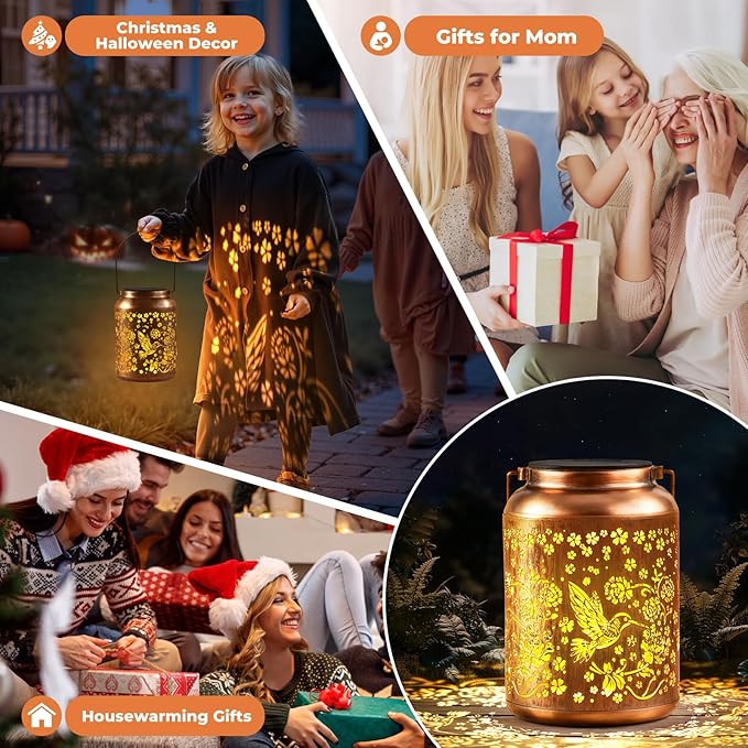 Christmas Gifts Hummingbird Solar Lanterns Outdoor Waterproof - Birthday Gifts for Women, Grandma - Hanging Solar Lights Decoration for Garden, Patio, Yard - Decor Solar Lantern for Outside, Porch