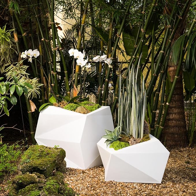 Crescent Garden Large Modern, Geometric Indoor/Outdoor Unique, Origami Tall 26'' Tall Planter (Ash)