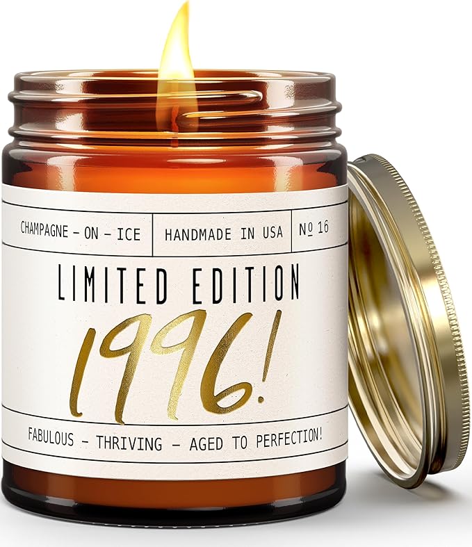 30th Birthday Gifts for Women - 'Limited Edition 1996' Soy Candle, w/Champagne on Ice I 1996 30th Birthday Gifts for Her I 9oz Reusable Jar, 50Hr Burn, Made in USA