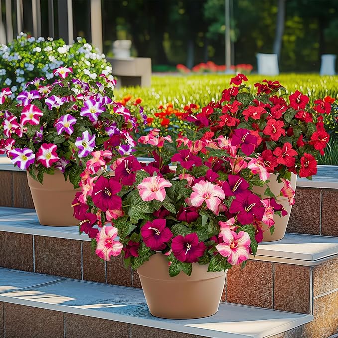 Brlita 19 Inch Artificial Flowers for Outdoor Indoor Garden Home Decoration,Faux Flower for Home Office Garden Patio Balcony 4 Bundles (Rose red Pink)