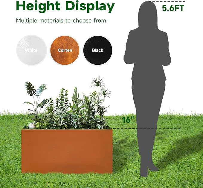 GZLVSOW Corten Steel Corner Metal Planter Box L36 x W12 x D16 Rusted Garden Steel Planter Pot for Patio Modern Farmhouse Rustic Design (L36 x W12 x D16, Rusted)