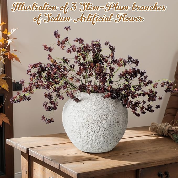 3 Pcs Plum Faux Berry Stems Artificial Dusty Sedum Berry Stems Picks Branches Faux Spray for DIY Holiday Farmhouse Home Mantel Harvest Decorations (16 Inch)
