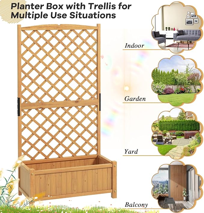 S AFSTAR Raised Garden Bed Outdoor Set of 2, 35.5x17.5x71-inch Planter Box with Trellis & Removable Bottom Base, Trellis Planter for Hanging Baskets, Idea for Patio Balcony Yard Against Wall