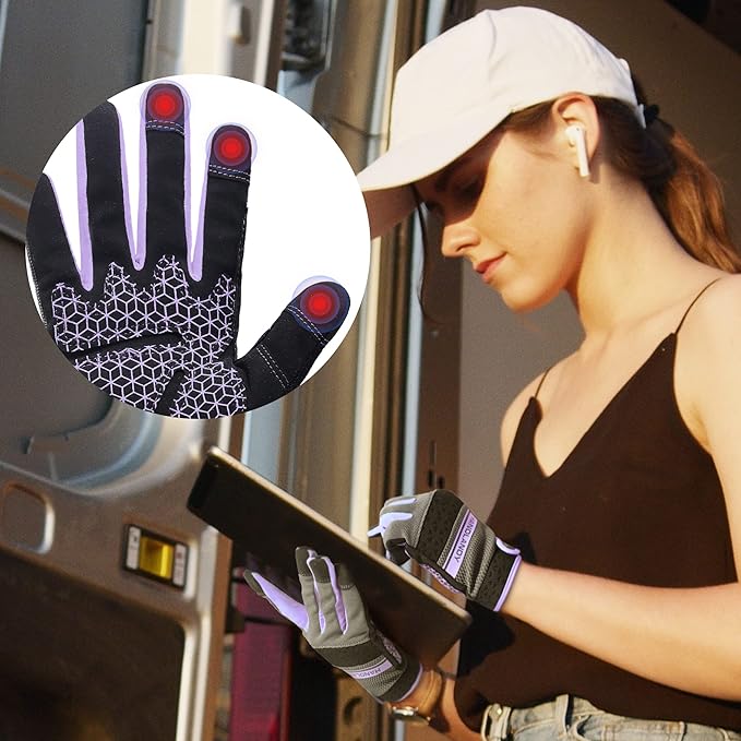 HANDLANDY Work Gloves for Women, Breathable Leather Gardening Glove for Yard Maintenance, Hand Protection with Touch Screen for Gardeners, Farmers