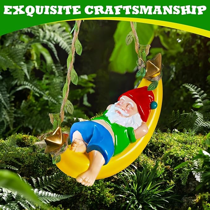 Easinine Hanging Gnome Statue Resin Moon Hammock Gnome Yard Decor for OutdoorHome Garden Decor Gifts for Mom Women and Man