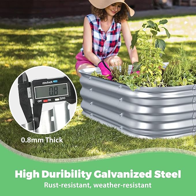 Galvanized Raised Garden Bed, 4x4x1ft Garden Planter Bed Outdoor, Heavy Duty Rustproof Steel Raised Bed Kit for Gardening Vegetables Fruits Flowers Grow, Silver