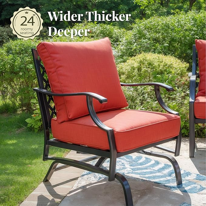 Patio Chairs Set of 2, High Back Outdoor Patio Metal Chairs with 5.75" Thick Cushions for Bistro Balcony Porch Deck and Yard, Red