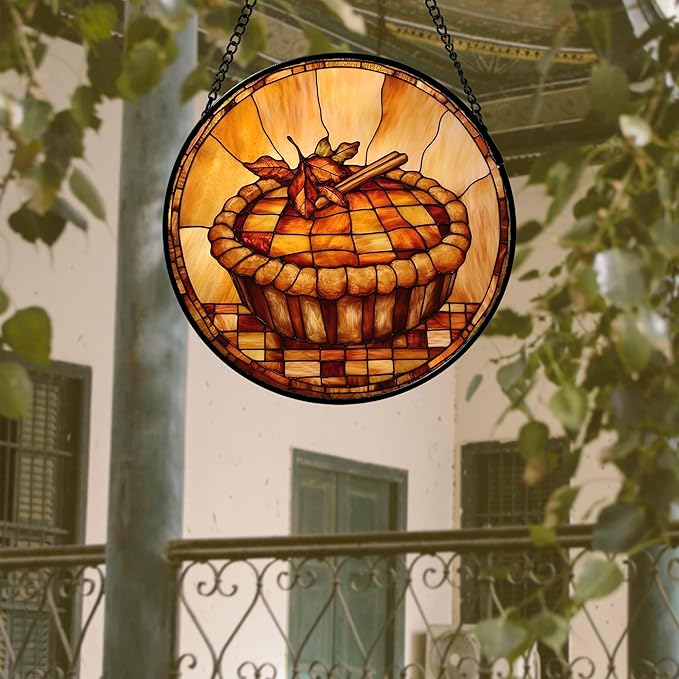 AMDERVEN Stained Glass Window Hanging 4 Pcs Set Brown Turkey Berry Corn Large 11.8" - Suncatcher Door Garden Sun Catcher Decor Birthday Thanksgiving Mother's Day for Mom Woman Nana Men