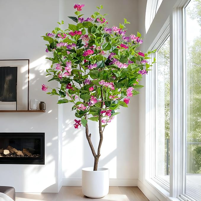 6FT Artificial Bougainvillea Tree Artificial Tree Tall Potted Fake Bougainvillea Trees for Outdoor Indoor Lifelike Potted Faux Plants with Wood Trunk and Flowers Office Wedding Home Decor