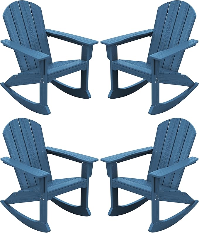 SERWALL Outdoor Adirondack Rocking Chairs Set of 4, All-Weather HDPE Rocker Chair for Front Porch, Patio, Lawn, Deck, Navy