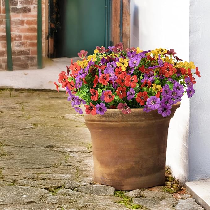 ZFProcess Artificial Flowers Faux Plants Outdoor Fake Flowers Spring Decor,12 Bundles Outdoor Flower Plastic Plant Colorful Daisy UV Resistant for Porch Patio Yard Garden Pot Planters