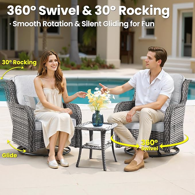 ovios 9 Pieces Patio Furniture Set, Outdoor Wicker Sofa Couch with Swivel Chairs Ottomans Comfy Cushions, High Back Modern All Weather Conversation Sets, Grey Rattan, Grey