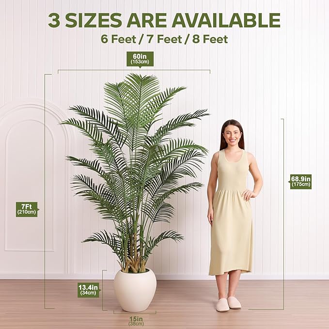 Verinatural Artificial Palm Tree Plant - 7FT Tall Fake Tree with Realistic Look & UV Protection - Large Indoor Outdoor Faux Floor Plant for Home Office Decor