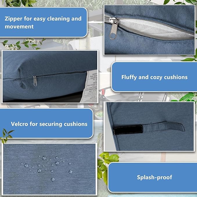 7-Piece Patio Conversation Set, Patio Furniture Set with 4 Stationary & 2 Swivel Chairs with Thick Cushions & a Rectangular All-Iron Coffee Table, Metal Patio Seating Set for lawns, Patio,Navy blue