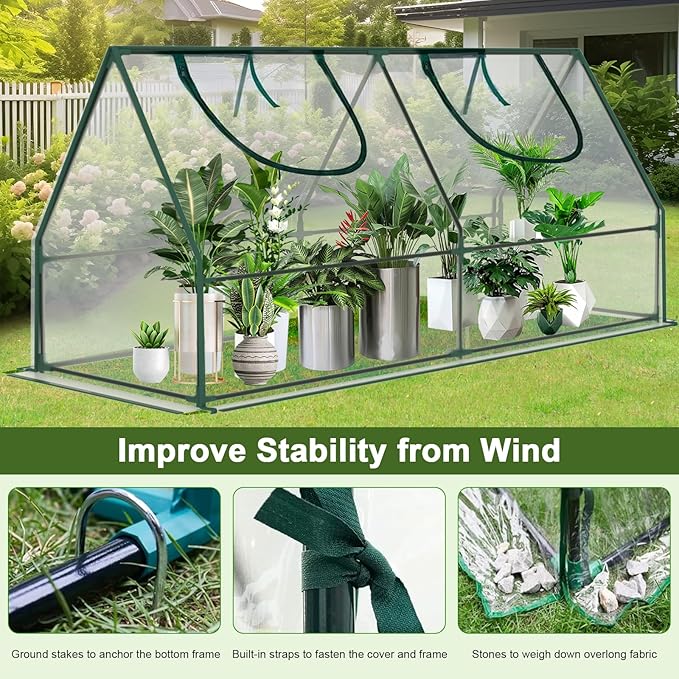 Mini Greenhouse, Portable 4x2x2ft Greenhouses for Outdoors Indoors Plants, Tabletop Small Green House with Roll-up Zipper Windows, Thickened PVC Cover for Outside