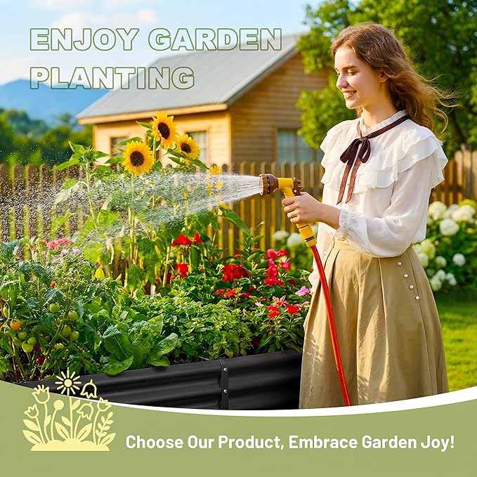 AHEONLAR 2 Pack 8×4×1.5ft Galvanized Raised Garden Beds Outdoor, Rectangle Sturdy and Durable Planter Boxes for Vegetables, Fruits, Flowers and Plants, Easy Assembly, Black