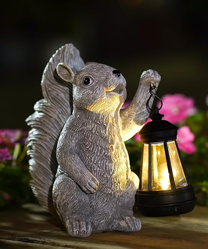 Nacome Solar Squirrel Statues for Garden Decor: Outdoor Sculptures for Clearance Outside Lawn Ornaments Porch Patio Balcony Yard - Christmas Birthday Gifts for Mom Grandma
